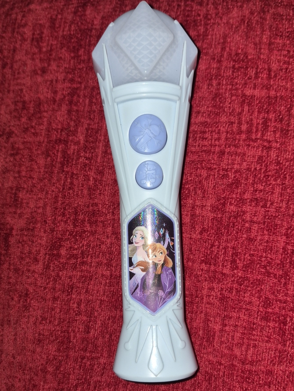 Disney Frozen Sing Along Microphone featuring images of Anna and Elsa from Froze